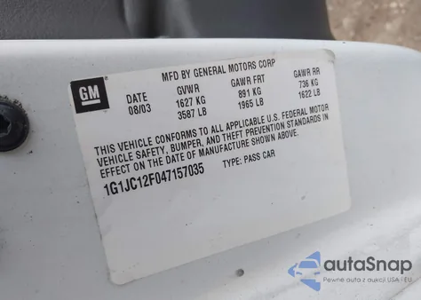 2004 Chevrolet Cavalier z USA, uszkodzony, nr VIN 1G1JC12F047157035